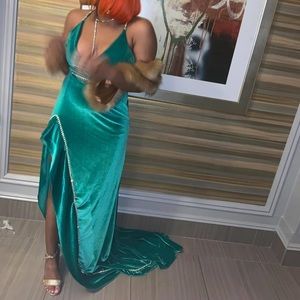 Green Velvet Prom Dress